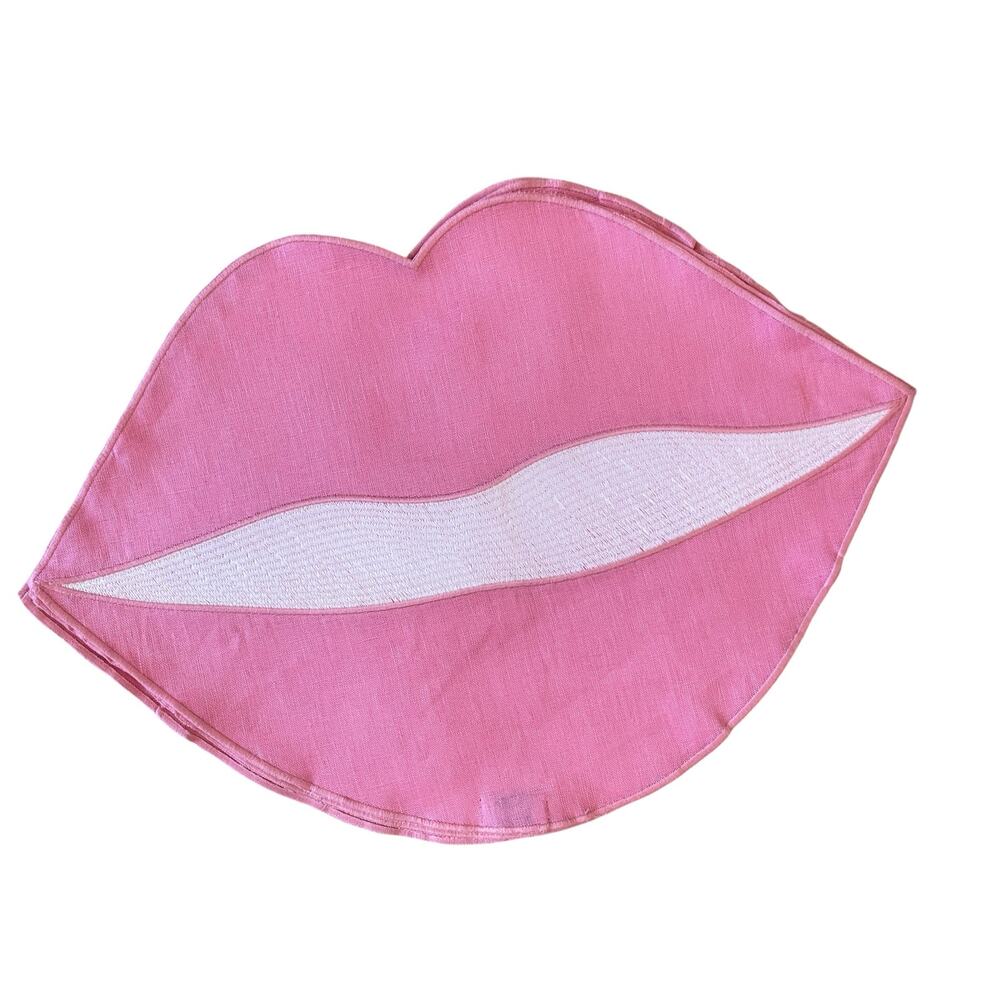 Chefanie PINK Linen Lip Shaped Placemats 13x18 Set of 4 Valentines Day XO New